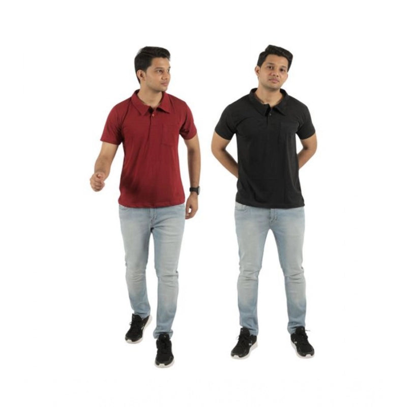 Mayawye Pack of 2 Men's Casual Cotton Solid Short Sleeve Tshirts (Multicolor)