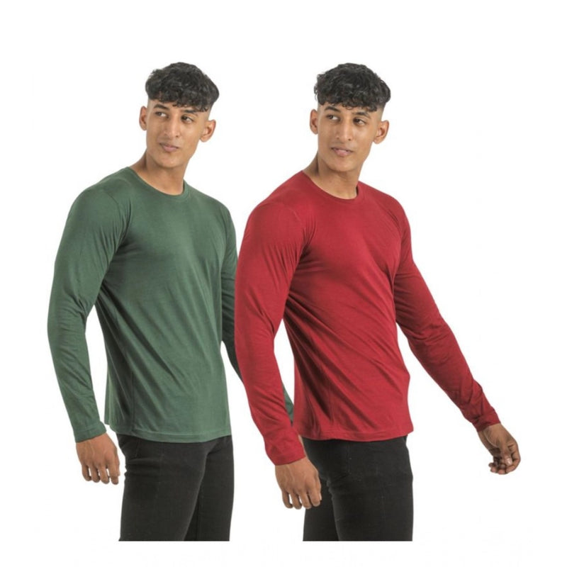 Mayawye Pack of 2 Men's Casual Cotton Solid Full Sleeve Tshirts (Multicolor)