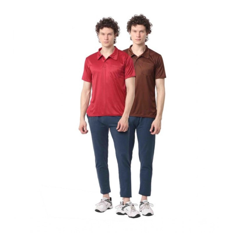 Mayawye Pack of 2 Men's Casual Cotton Blend Solid Short Sleeve Tshirts (Multicolor)