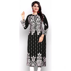 Mayawye Women's Georgette Printed Round Neck 3-4 th Sleeve Kurti (Black)