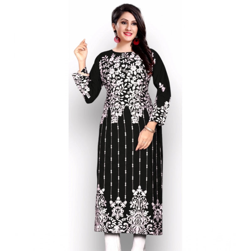 Mayawye Women's Georgette Printed Round Neck 3-4 th Sleeve Kurti (Black)