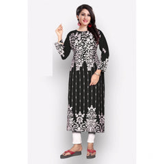 Mayawye Women's Georgette Printed Round Neck 3-4 th Sleeve Kurti (Black)