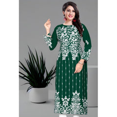 Mayawye Women's Georgette Printed Round Neck 3-4th Sleeve Kurti (Green)