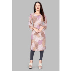 Mayawye Women's Rayon Printed Round Neck 3-4th Sleeve Kurti (Brown)
