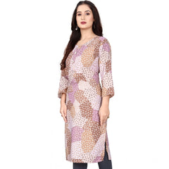 Mayawye Women's Rayon Printed Round Neck 3-4th Sleeve Kurti (Brown)
