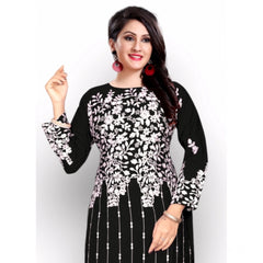 Mayawye Women's Georgette Printed Round Neck 3-4 th Sleeve Kurti (Black)