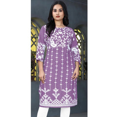 Mayawye Women's Rayon Printed Round Neck 3-4th Sleeve Kurti (Lavender)