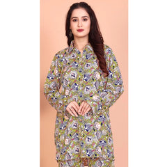 Mayawye Women's Rayon Printed Mandarin Collar Full Sleeve Co Ord Set (Green)
