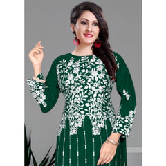 Mayawye Women's Georgette Printed Round Neck 3-4th Sleeve Kurti (Green)