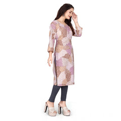 Mayawye Women's Rayon Printed Round Neck 3-4th Sleeve Kurti (Brown)