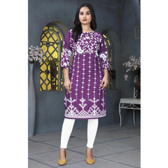 Mayawye Women's Rayon Printed Round Neck 3-4th Sleeve Kurti (Purple)