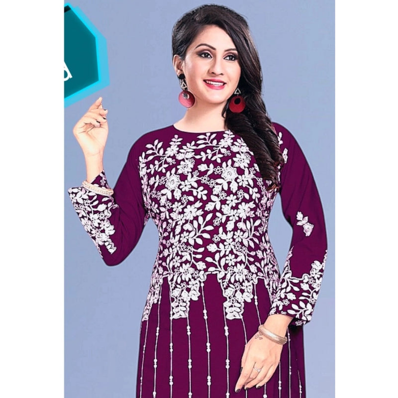 Mayawye Women's Rayon Printed Round Neck 3-4th Sleeve Kurti (Purple)