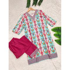 Mayawye Women's Rayon Printed V Neck 3-4th Sleeve Kurti With Pant Set (Pink)