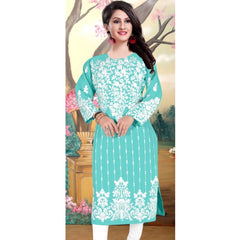 Mayawye Women's Georgette Printed Round Neck 3-4th Sleeve Kurti (Sky)