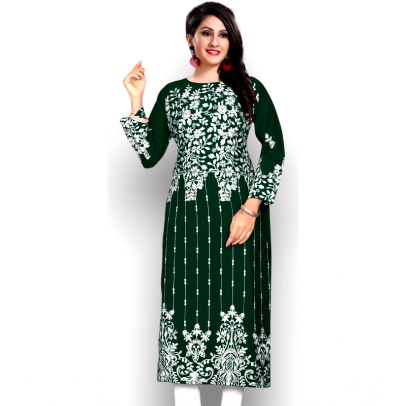 Mayawye Women's Georgette Printed Round Neck 3-4th Sleeve Kurti (Green)