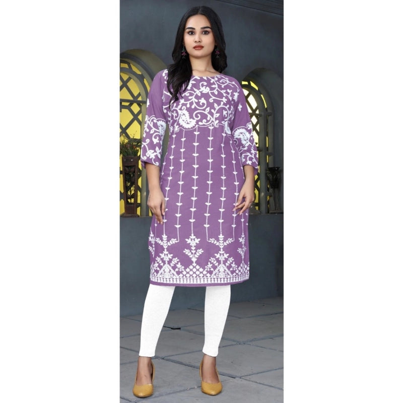 Mayawye Women's Rayon Printed Round Neck 3-4th Sleeve Kurti (Lavender)
