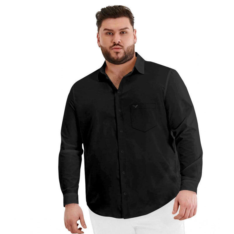 Mayawye Mens Casual Cotton Solid Full Sleeve Shirt (Black)
