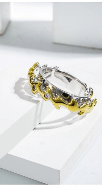 Mayawye Stainless Steel Double Tone High-Quality Freesize Ring (Silver Plated)