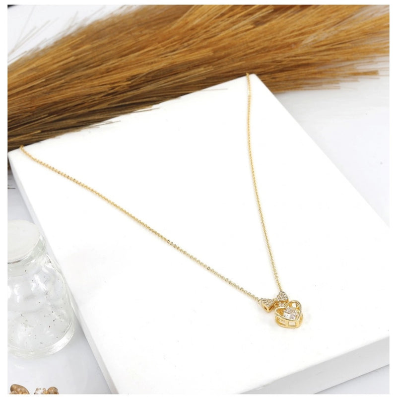 Mayawye Women's Stainless Steel Heart Shape Golden Delicate Pendent Chain (Gold Plated)