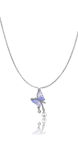 Mayawye Women's Stainless Steel Butterfly Dailywear Pendent Delicate Chain (Silver Plated)