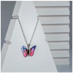 Mayawye Women's Stainless Steel Colorful Butterfly Pendent Dailywear chain (Silver Plated)