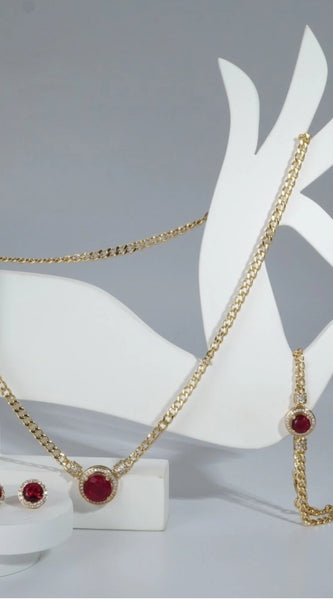 Mayawye Women's Stainless Steel Red Color Golden Chain Western Combo Jewelry (Gold Plated)
