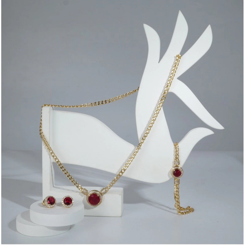 Mayawye Women's Stainless Steel Red Color Golden Chain Western Combo Jewelry (Gold Plated)