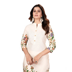 Mayawye Women's Cotton Printed 3/4th Sleeve Kurti With Pant (Cream )