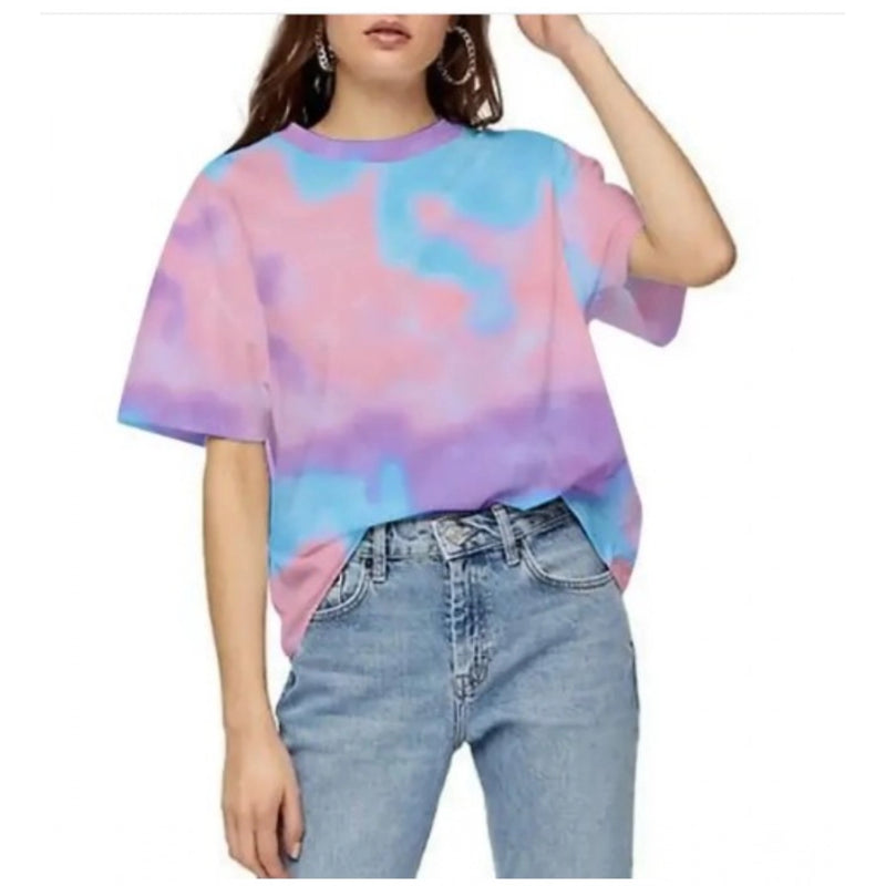 Mayawye Women's Lycra Printed Round Neck Short Sleeve T-Shirt (Multicolor)