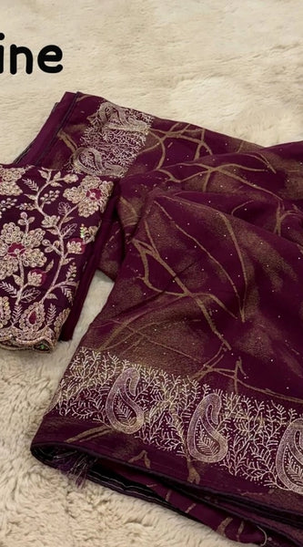 Mayawye Women's Georgette Printed Saree With Unstitched Blouse (Magenta, 5-5 Mtrs)