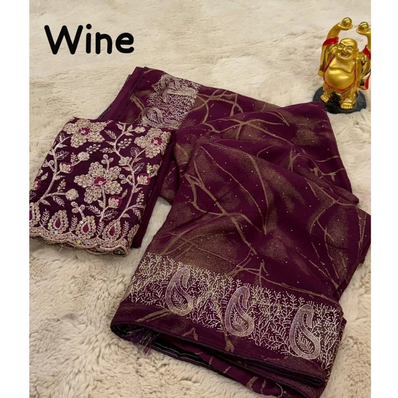 Mayawye Women's Georgette Printed Saree With Unstitched Blouse (Magenta, 5-5 Mtrs)