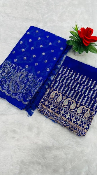 Mayawye Women's Georgette Printed Saree With Unstitched Blouse (Blue, 5-5 Mtrs)