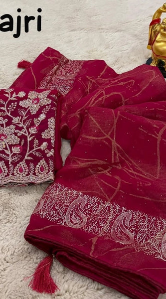 Mayawye Women's Georgette Printed Saree With Unstitched Blouse (Pink, 5-5 Mtrs)