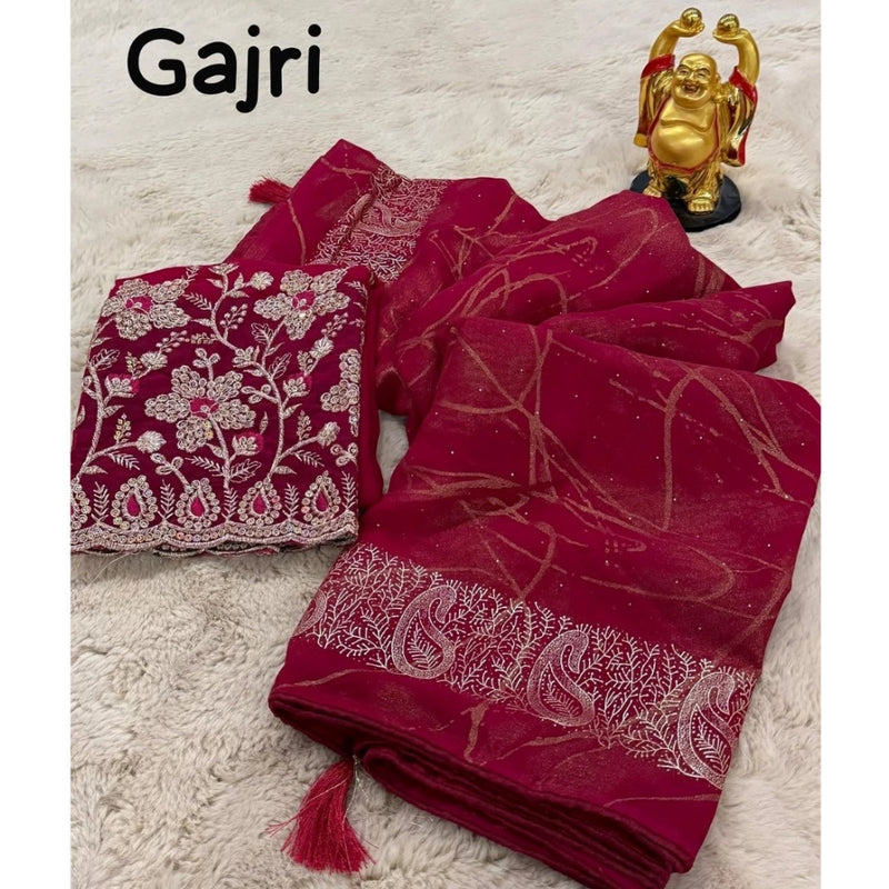 Mayawye Women's Georgette Printed Saree With Unstitched Blouse (Pink, 5-5 Mtrs)