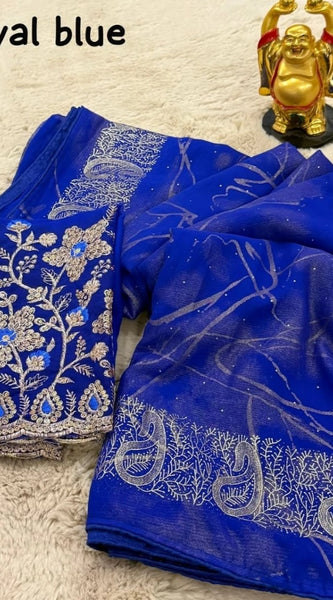 Mayawye Women's Georgette Printed Saree With Unstitched Blouse (Blue, 5-5 Mtrs)