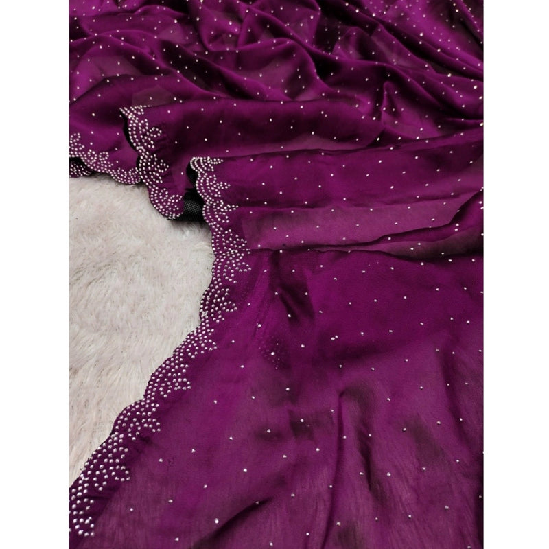 Mayawye Women's Georgette Satin Silk Saree With Unstitched Blouse 5.5Mtr (Wine)