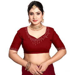 Mayawye Women's Georgette Satin Silk Saree With Unstitched Blouse 5.5Mtr (Red)