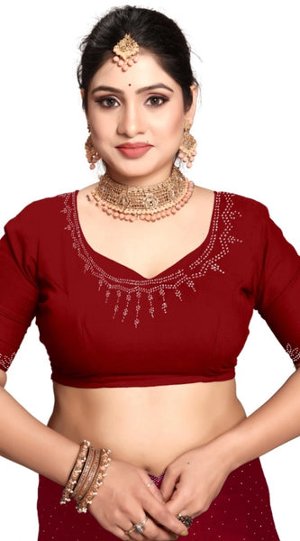 Mayawye Women's Georgette Satin Silk Saree With Unstitched Blouse 5.5Mtr (Red)