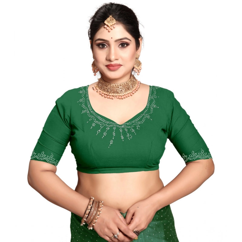 Mayawye Women's Georgette Satin Silk Saree With Unstitched Blouse 5.5Mtr (Green)