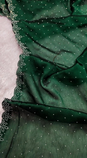 Mayawye Women's Georgette Satin Silk Saree With Unstitched Blouse 5.5Mtr (Green)