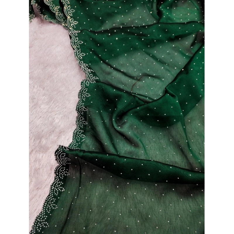 Mayawye Women's Georgette Satin Silk Saree With Unstitched Blouse 5.5Mtr (Green)