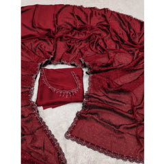 Mayawye Women's Georgette Satin Silk Saree With Unstitched Blouse 5.5Mtr (Red)