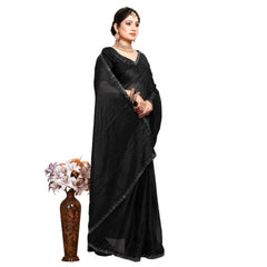 Mayawye Women's Georgette Satin Silk Saree With Unstitched Blouse 5.5Mtr (Black)