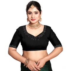 Mayawye Women's Georgette Satin Silk Saree With Unstitched Blouse 5.5Mtr (Black)