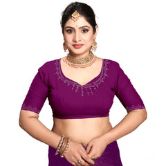 Mayawye Women's Georgette Satin Silk Saree With Unstitched Blouse 5.5Mtr (Wine)