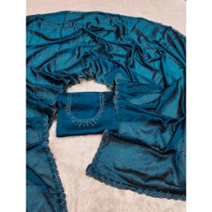 Mayawye Women's Georgette Satin Silk Saree With Unstitched Blouse 5.5Mtr (Blue)