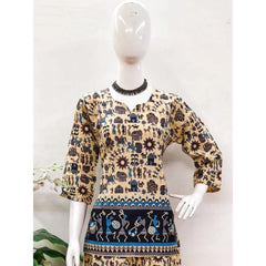 Mayawye Women's Cotton Jaipuri Printed 3-4th Sleeve Co ord Set (Multicolor)