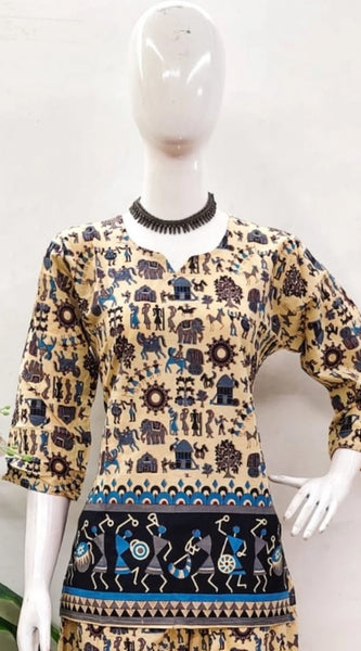 Mayawye Women's Cotton Jaipuri Printed 3-4th Sleeve Co ord Set (Multicolor)