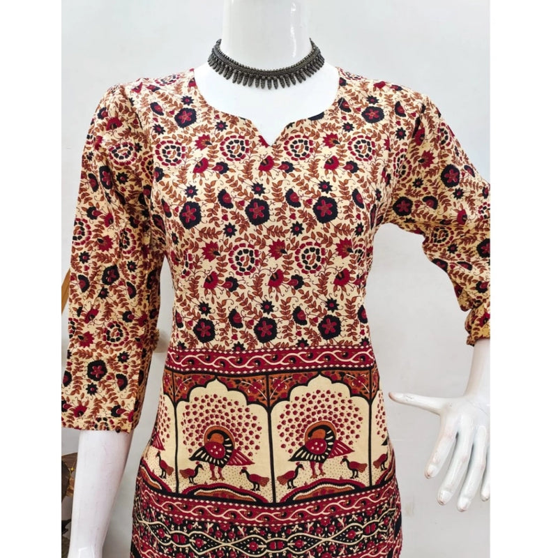 Mayawye Women's Cotton Jaipuri Printed 3-4th Sleeve Co ord Set (Multicolor)