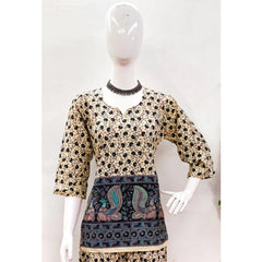 Mayawye Women's Cotton Jaipuri Printed 3-4th Sleeve Co ord Set (Multicolor)